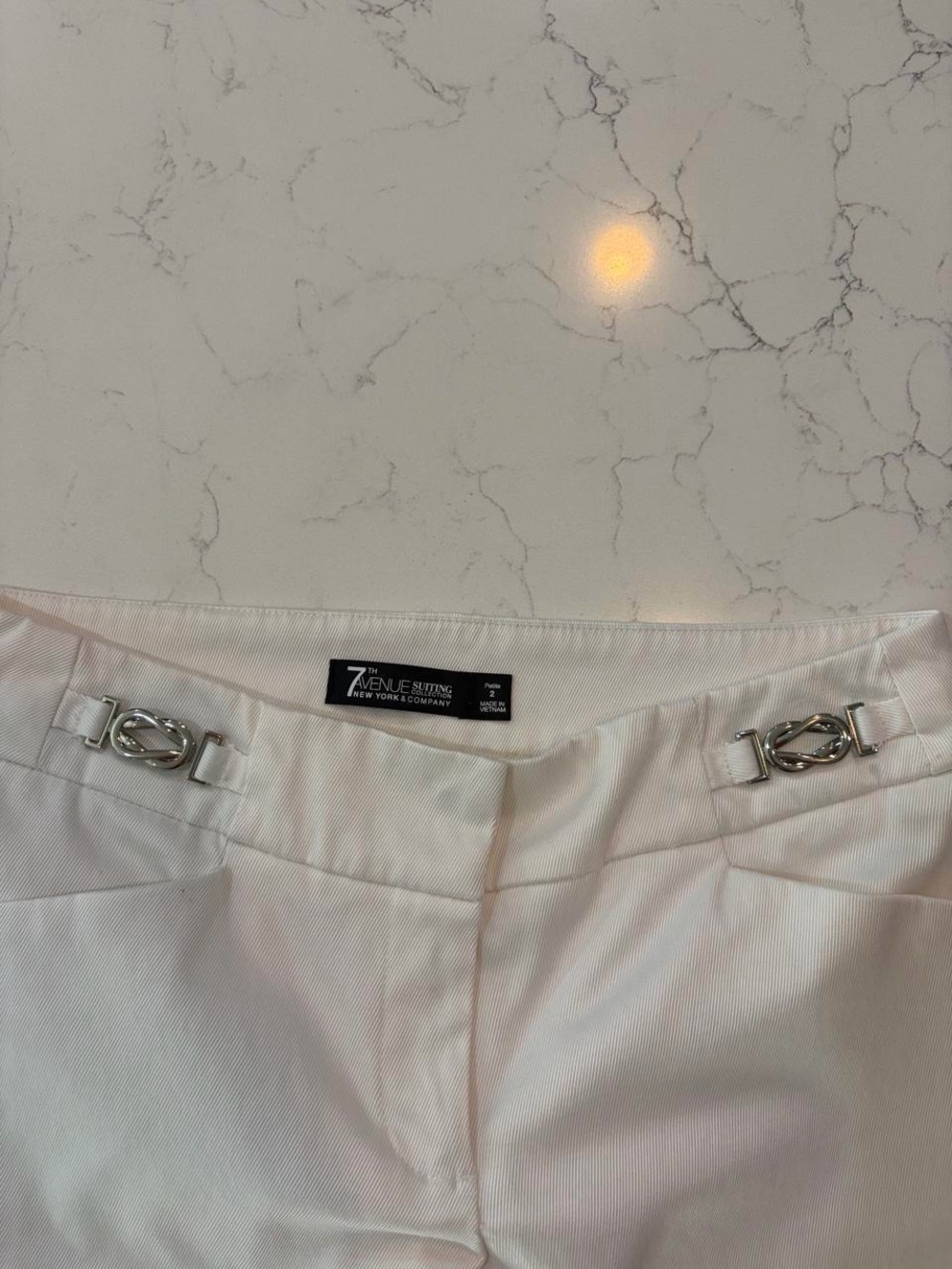 7th Avenue White Women's Dress Pants with Silver Buckle Accents